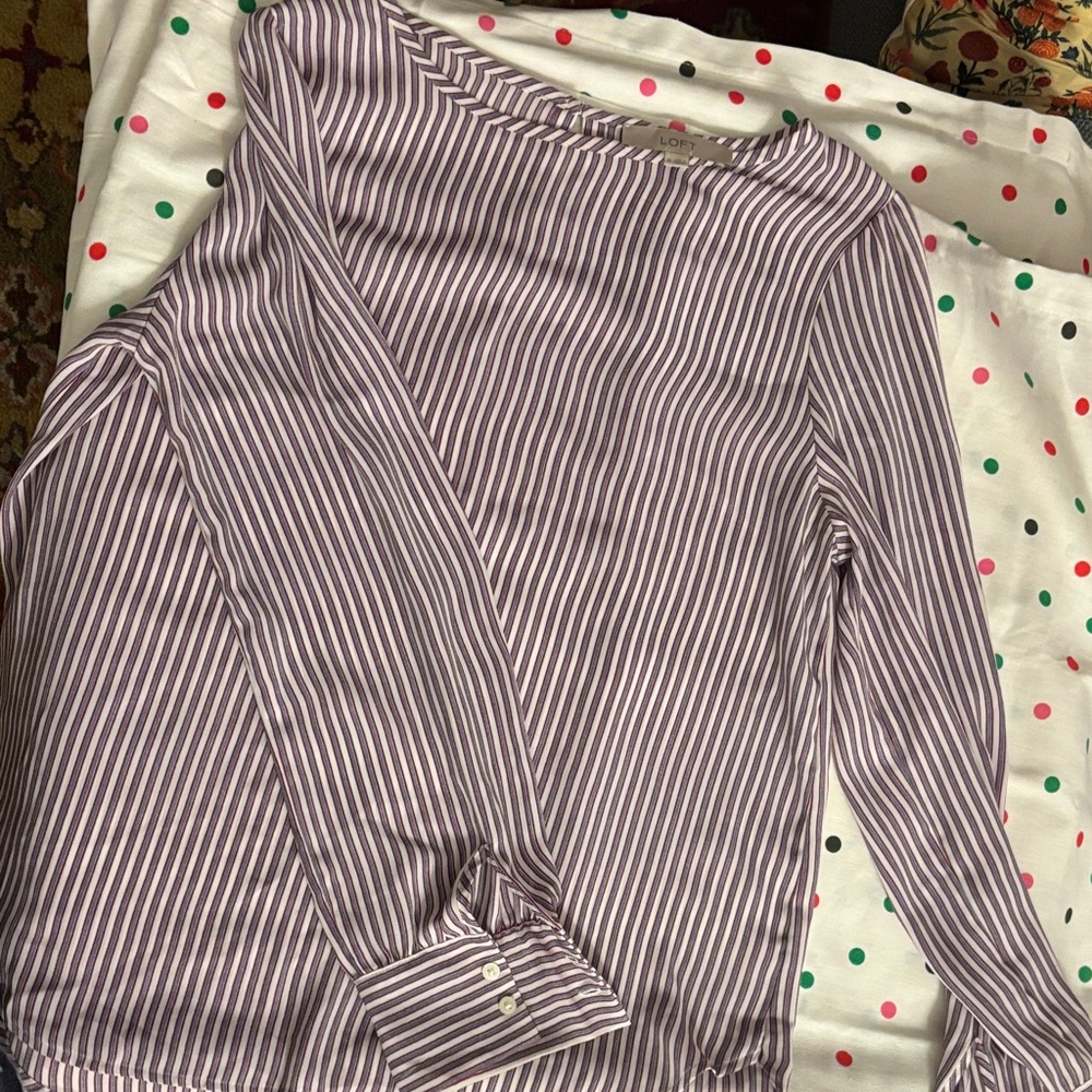 LOFT Pink and Blue Striped Blouse